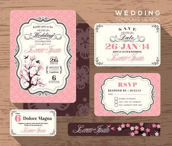 Vintage wedding invitation set design Template — Stock Vector