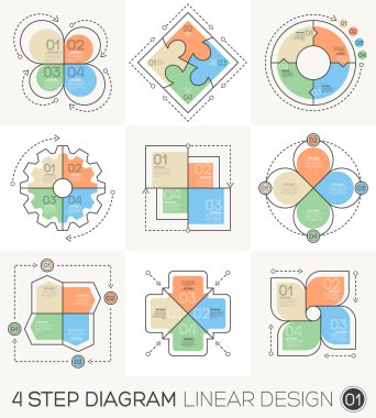 Doğrusal çizgi grafik tasarım öğeleri ve Infographic şablon c için