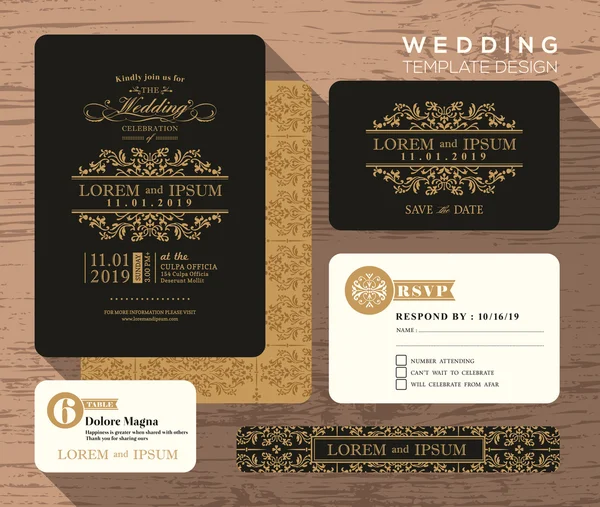 Vintage klassische Hochzeitseinladung Set-Design-Vorlage — Stockvektor