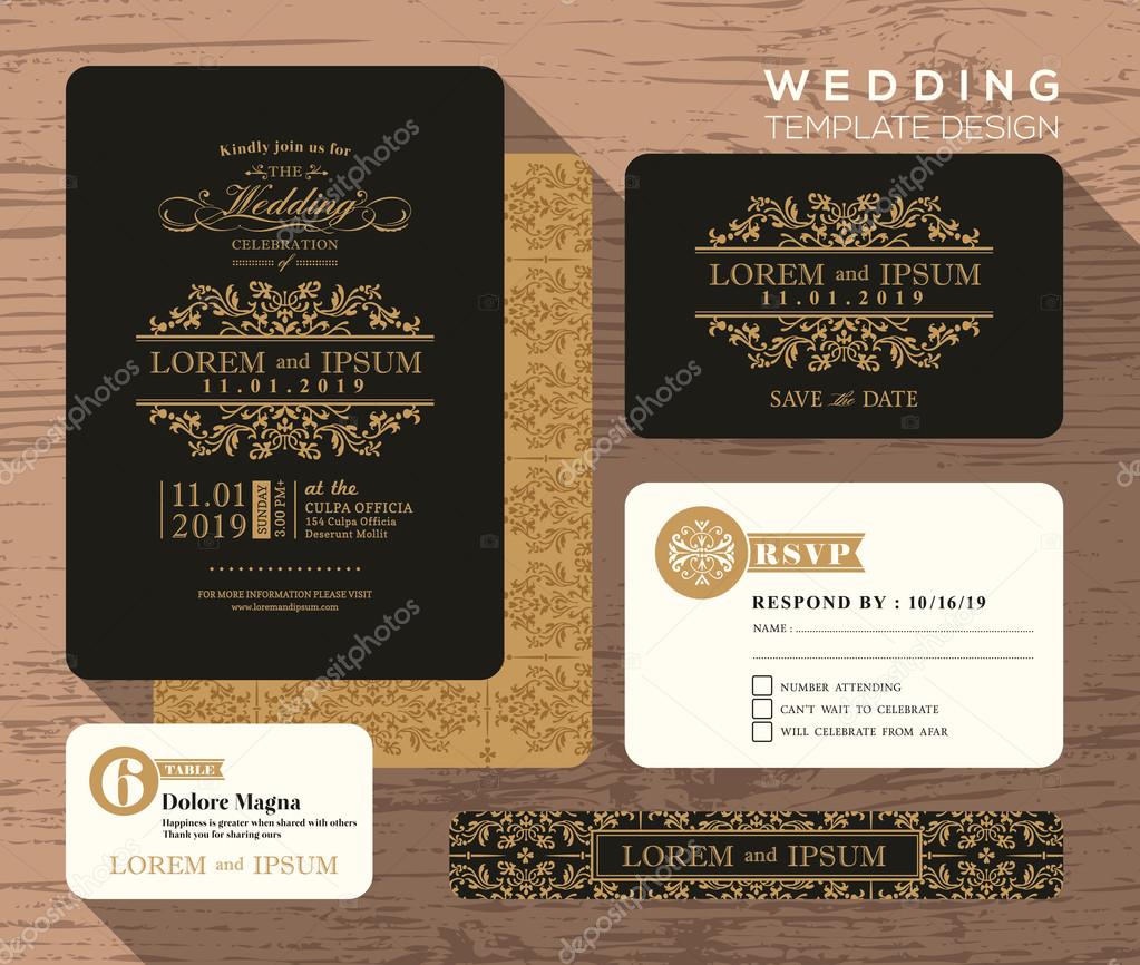 Vintage classic wedding invitation set design Template