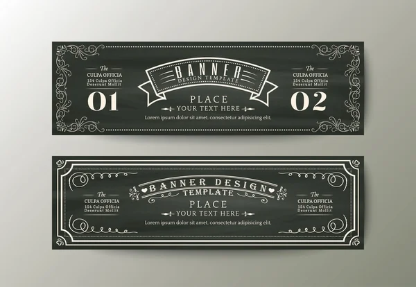 Banner design template with Vintage floral frame on chalk board — Stock Vector