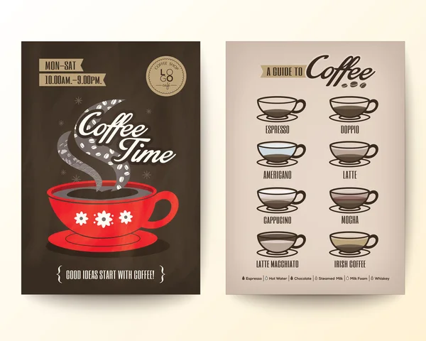 Broschüre Flyer Poster Design Template Layout mit Art des Kaffees — Stockvektor