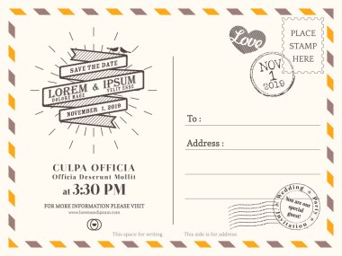 Düğün invitati için vintage kartpostal arka plan vektör şablonu