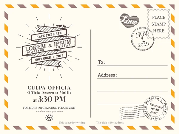 Düğün invitati için vintage kartpostal arka plan vektör şablonu