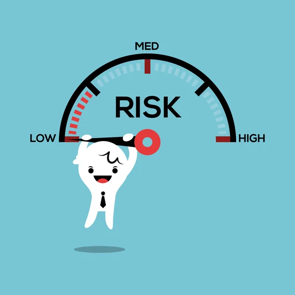 Business man hanging on needle speed gauge risk management conceptual illustration — Stock Vector