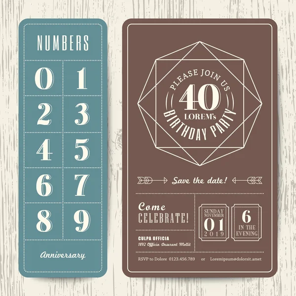 Carte d'invitation de fête d'anniversaire rétro avec des numéros modifiables — Image vectorielle