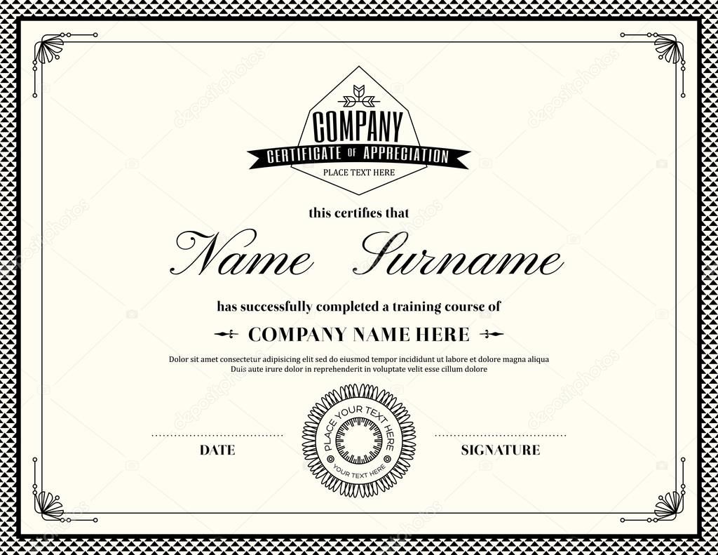 Retro frame certificate of appreciation template