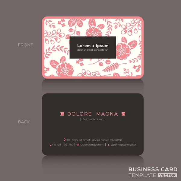 Linda plantilla de tarjeta de visita con fondo de patrón floral rosa — Archivo Imágenes Vectoriales