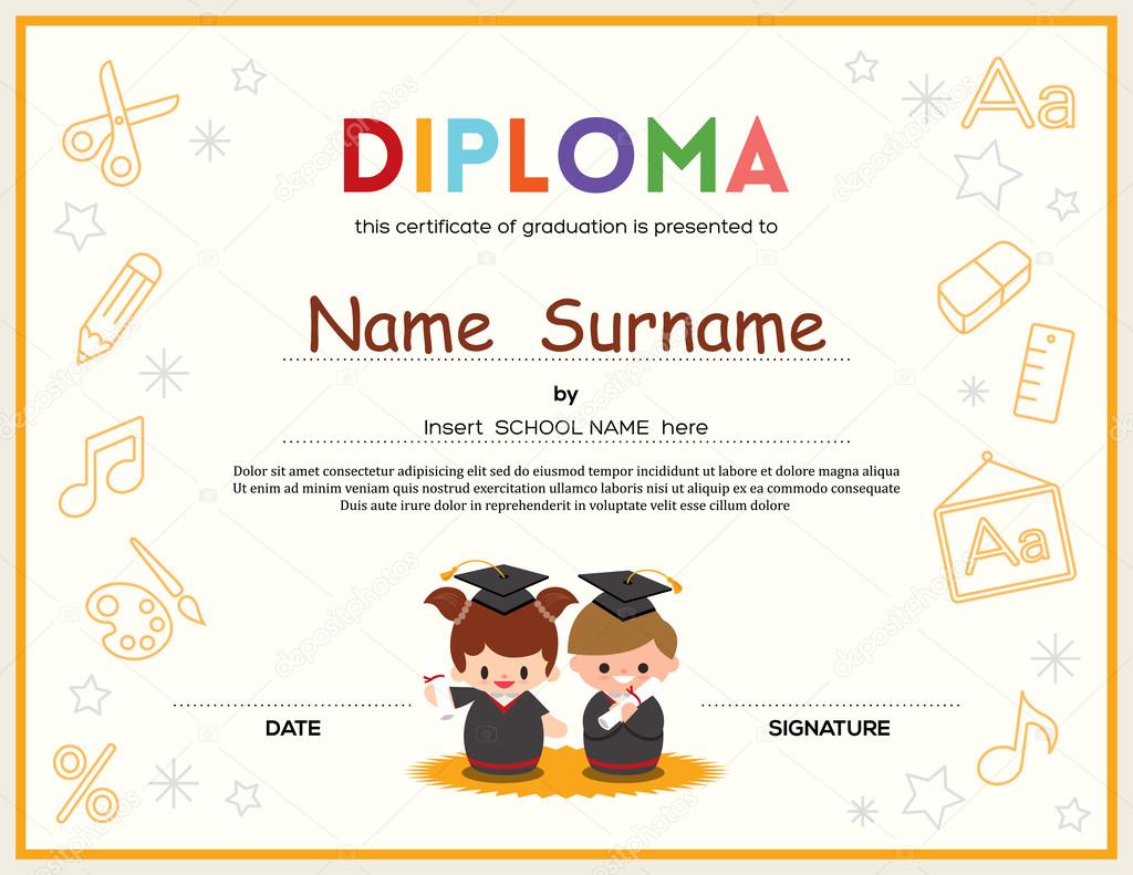 Preschool Kids Diploma certificate design template