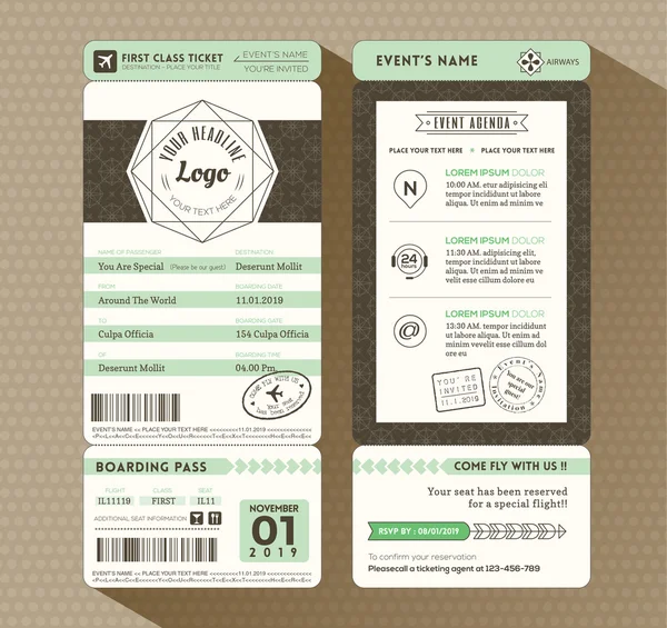 Hipster design Boarding Pass Ticket Event Invitation card Template — Stockvector