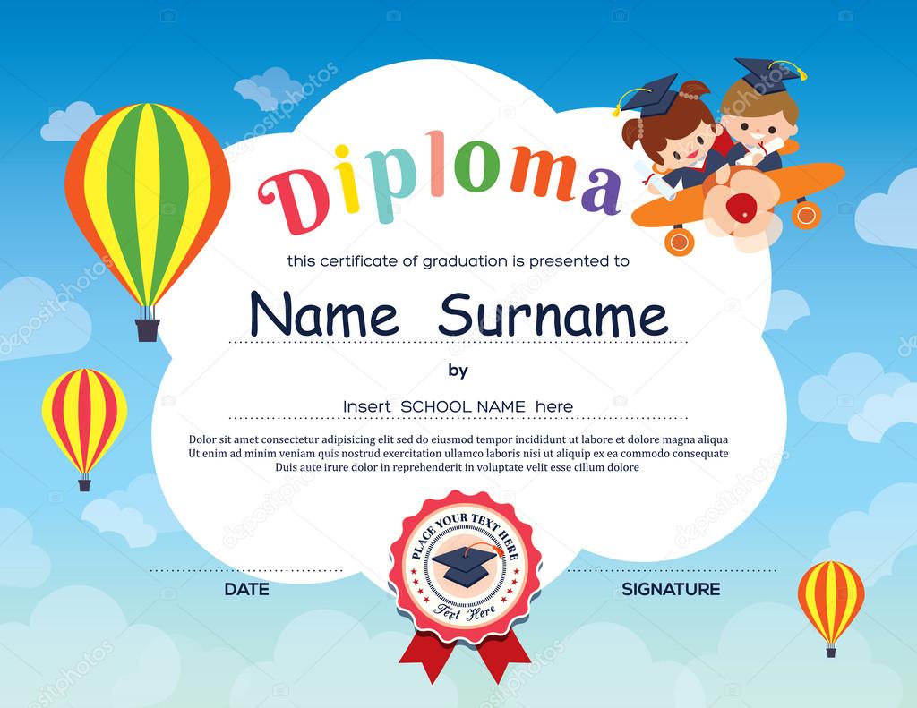 Preschool Elementary school Kids Diploma certificate background