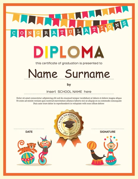 Preschool Elementary school Kids Diploma certificaat achtergrond — Stockvector