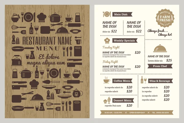 Restaurant menu ontwerp sjabloon — Stockvector