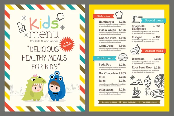 Dzieci menu szablon wektor — Wektor stockowy