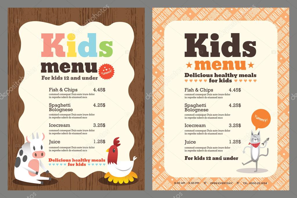 Kids meal menu vector template