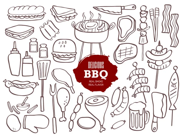 Set van BBQ-doodles — Stockvector