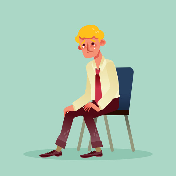 hopeless business man sitting on a chair and crying cartoon illustration