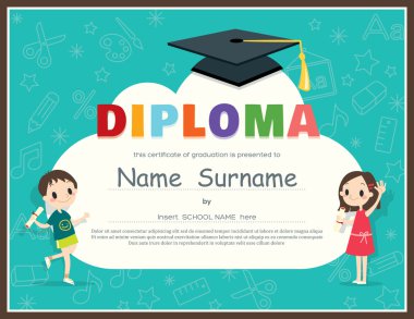 İlkokul çocukları Diploma sertifika tasarım şablonu