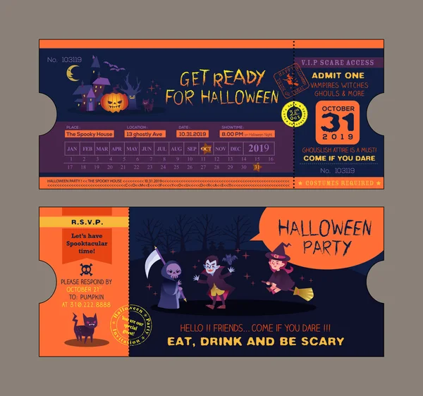 Tarjeta de entrada de fiesta de Halloween plantilla — Vector de stock