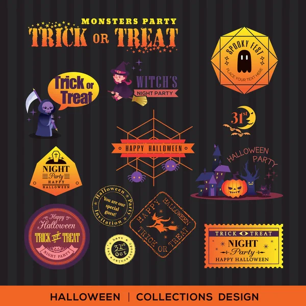 Vintage Halloween symbols labels and frames — Stock Vector