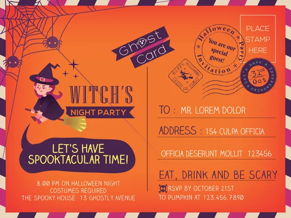 Feliz Halloween Vintage cartão postal convite fundo design —  Vetores de Stock