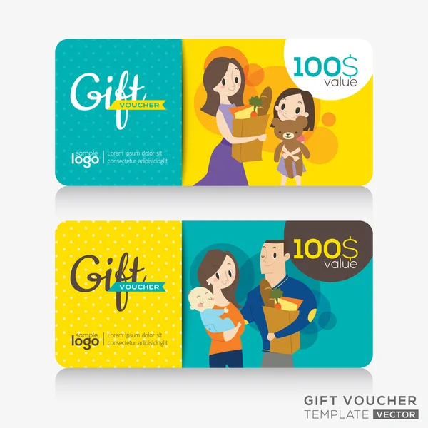 Supermarket coupon voucher or gift card design template — Stock Vector