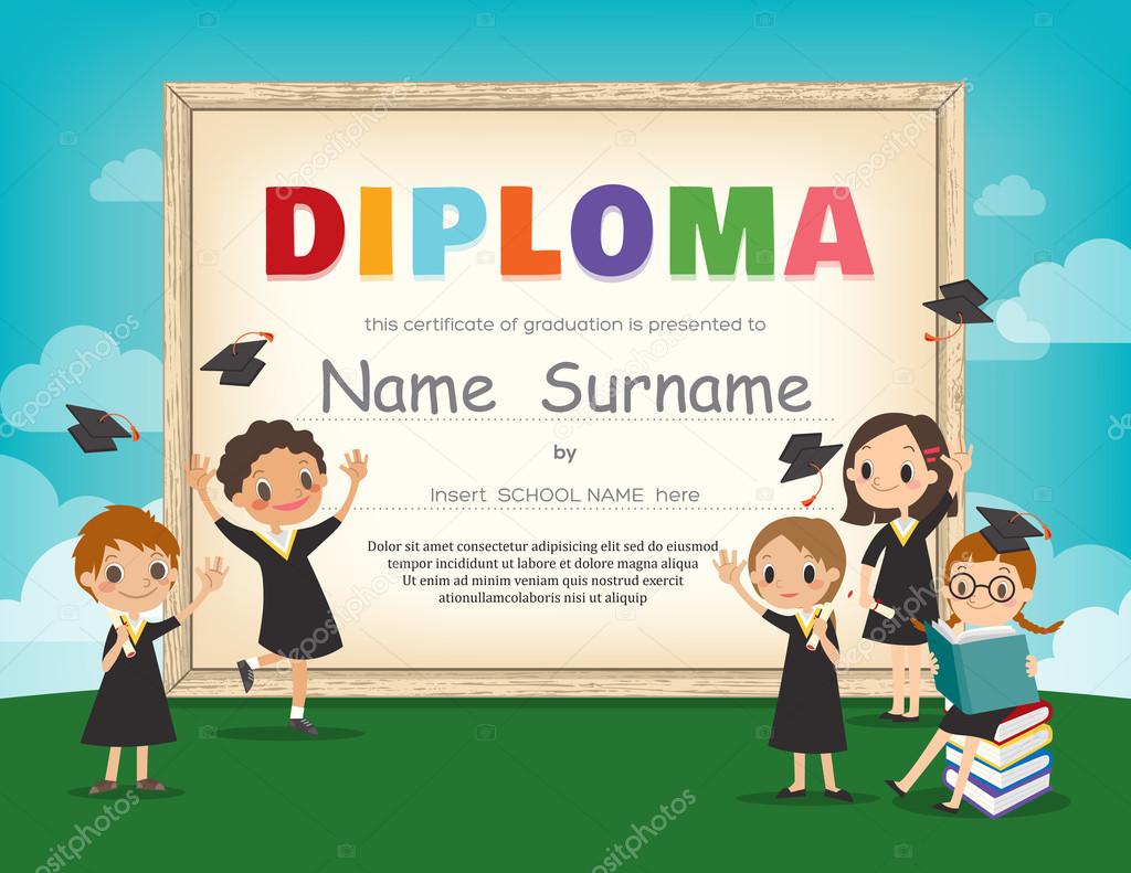 School Kids Diploma certificate design template Stock Vector Image by  ©kraphix #90807774