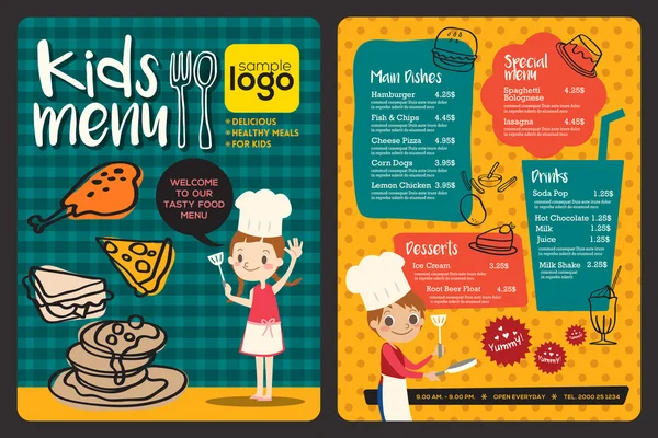 Cute colorful kids meal menu template — Stock Vector