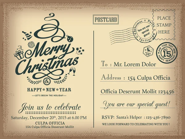Vintage Christmas en Happy New jaar vakantie briefkaart achtergrond — Stockvector