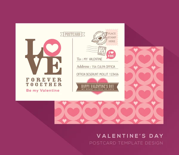 Bonito cartão postal Valentine design Vector Template — Vetor de Stock