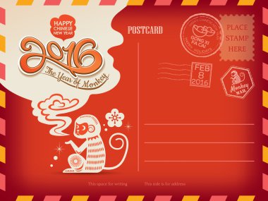 Happy Chinese New year 2016 Year of the monkey holiday postcard clipart