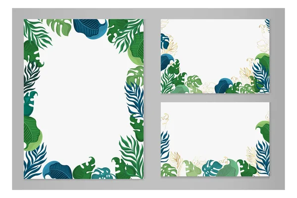 Vektor Grußkarte Mit Tropischen Pflanzen Auf Grauem Hintergrund Mit Platz — Stockvektor