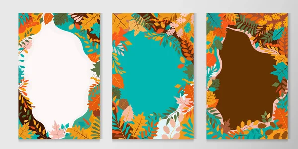 Set Von Vektorkarten Mit Herbstblättern Stilvolle Postkarten Mit Platz Für — Stockvektor