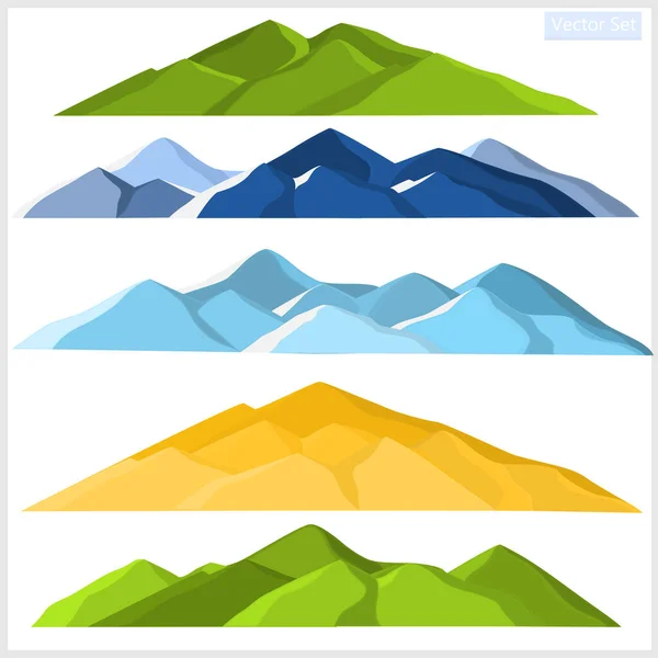 Ensemble Montagnes Différentes Couleurs Sur Fond Bleu Clair — Image vectorielle