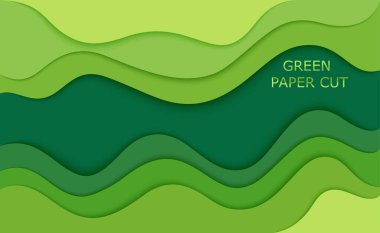   Kağıt Kesiği Arkaplanı. Kapaklar, davetiyeler, posterler, afişler için modern arka plan. Yeşil arkaplan