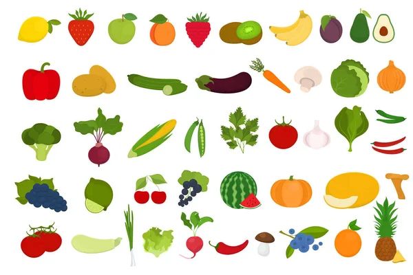 Obst Und Gemüse Auf Weißem Hintergrund Gesunde Ernährung — Stockvektor