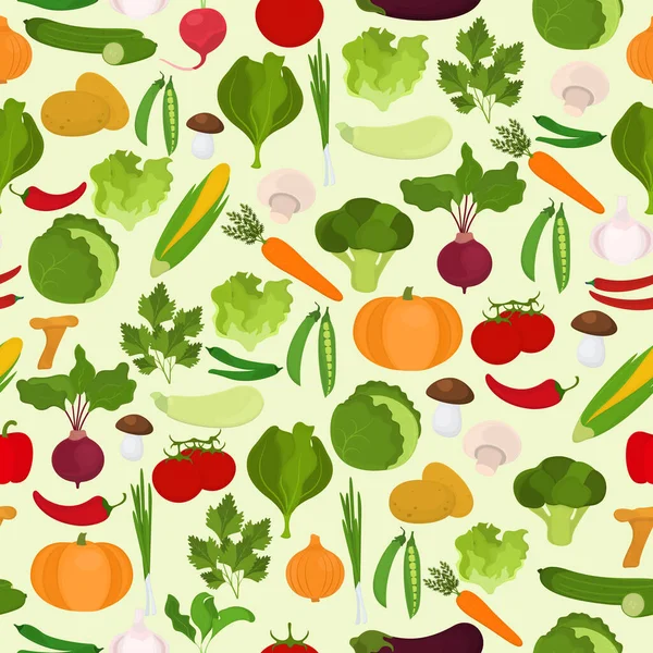 Patrón Vector Sin Costuras Con Verduras Sobre Fondo Verde Claro — Archivo Imágenes Vectoriales