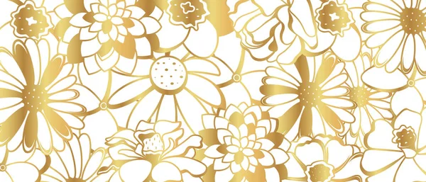 Vektor Bakgrund Med Guld Blommor Kontur Gyllene Blommor — Stock vektor