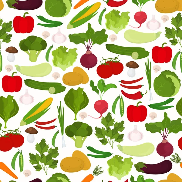 Nahtloses Vektormuster Mit Gemüse Auf Weißem Hintergrund — Stockvektor