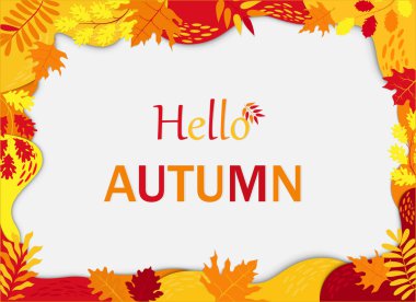   Sonbahar yapraklı vektör posteri ve metin için yer. Kağıt kesme arkaplanı.