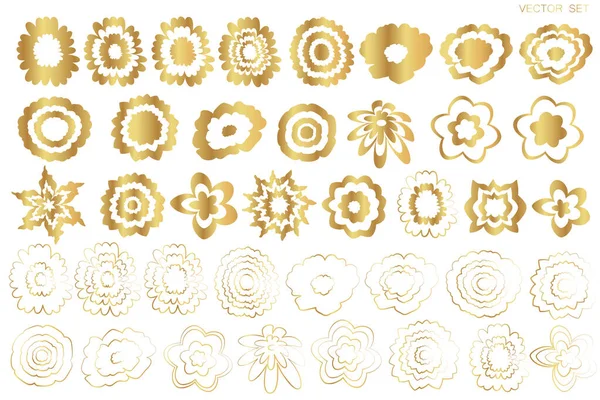 Set Golden Flowers White Background Contour Golden Flowers — Stock Vector