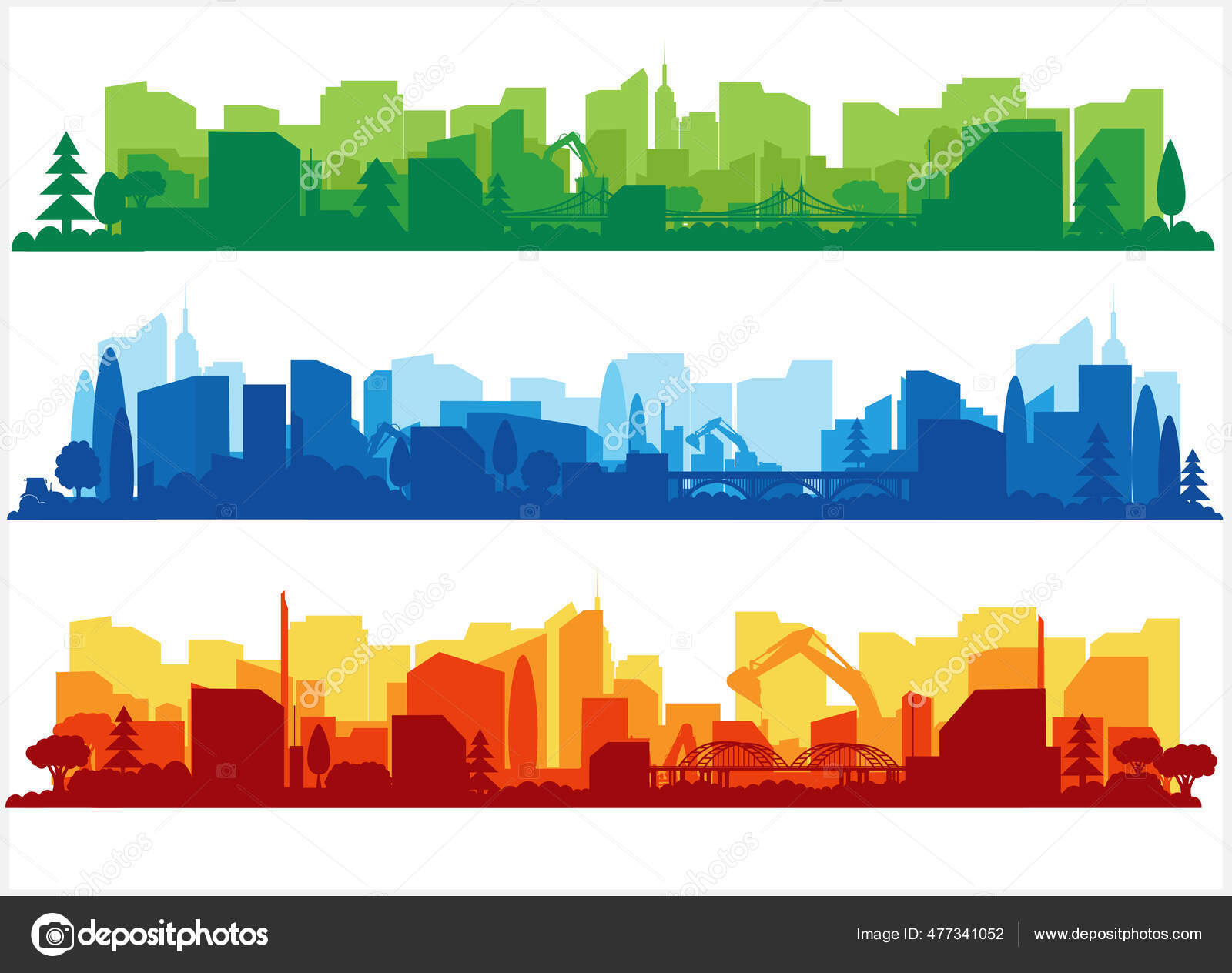 City View City Landscape Different Colors City Silhouette Stock Vector Image By C Daudau992