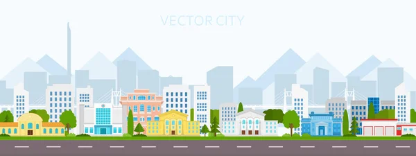 Vector Poster Overlooking City Buildings City View Modern City Skyscrapers — Stock Vector