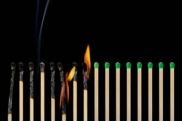 Concept Compliance Social Distancing Use Whole Burnt Matches Need Social — Stock Photo, Image
