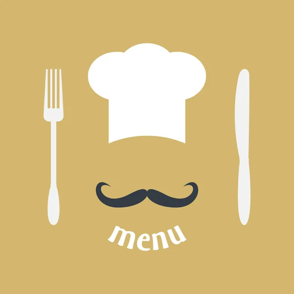 Gran sombrero de chef con ilustración vector bigote . — Vector de stock