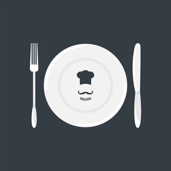 Carte de menu. Vecteur de plaque, couteau et fourchette . — Image vectorielle