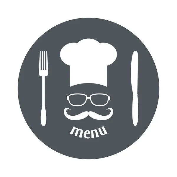 Hipster sombrero de chef con bigote y gafas . — Vector de stock