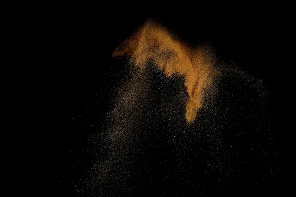 Explosion Sableuse Isolée Sur Fond Noir Nuage Sable Abstrait — Photo