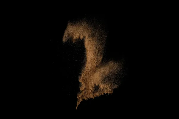 Sandy Explosion Isolated Black Background Abstract Sand Cloud — Stock Photo, Image