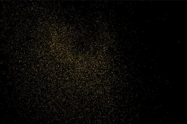 Siyah arka planda altın rengi parıltı dokusu. Altın konfeti patlaması. Siyah arkaplandaki altın taneli soyut doku. Tasarım elemanı. Vektör illüstrasyonuName.